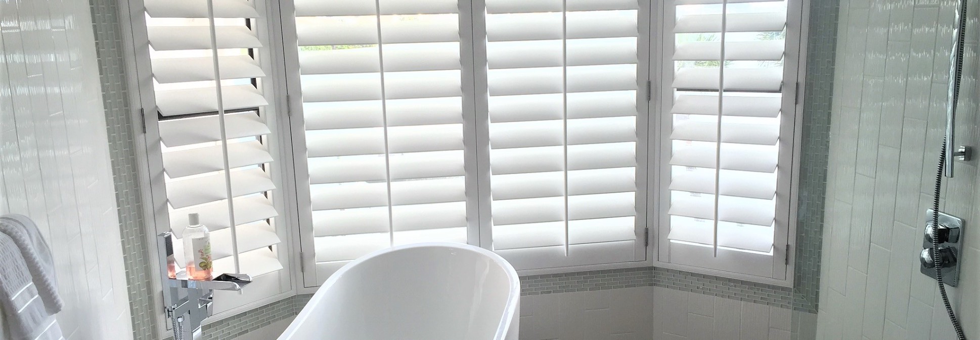 Plantation shutters in a bathroom