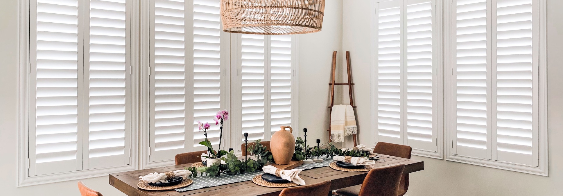 Rear tilt rod shutters in dining room