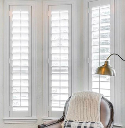 White polywood shutter bay windows