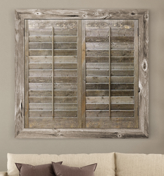 Reclaimed wood shutters in a living room