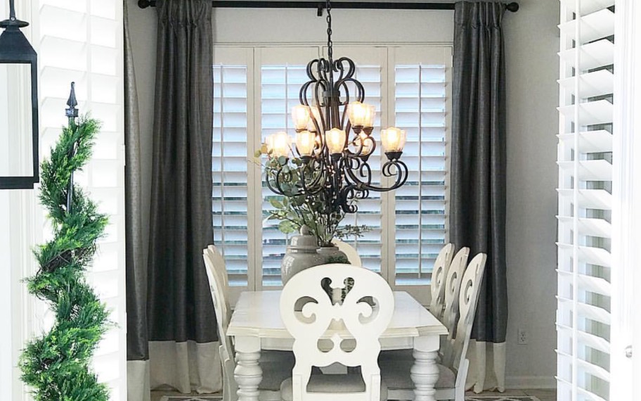 Plantation shutters in a dining room