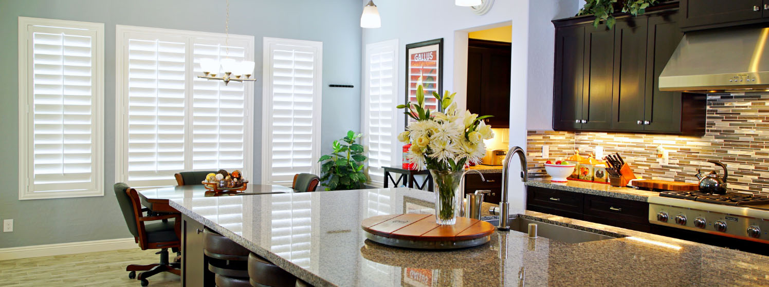 White polywood shutters in a kitchen