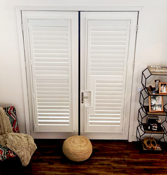 french door with polywood shutters