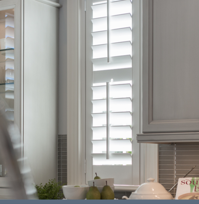 polywood shutters over a kitchen sink