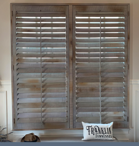 Reclaimed wood shutters inside an office